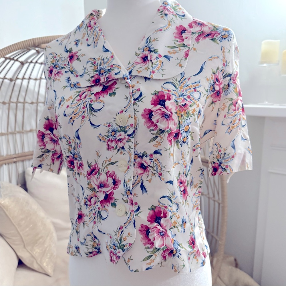 Vintage Susan Bristol Petites Floral Button Down Blouse Cottagecore Size 6